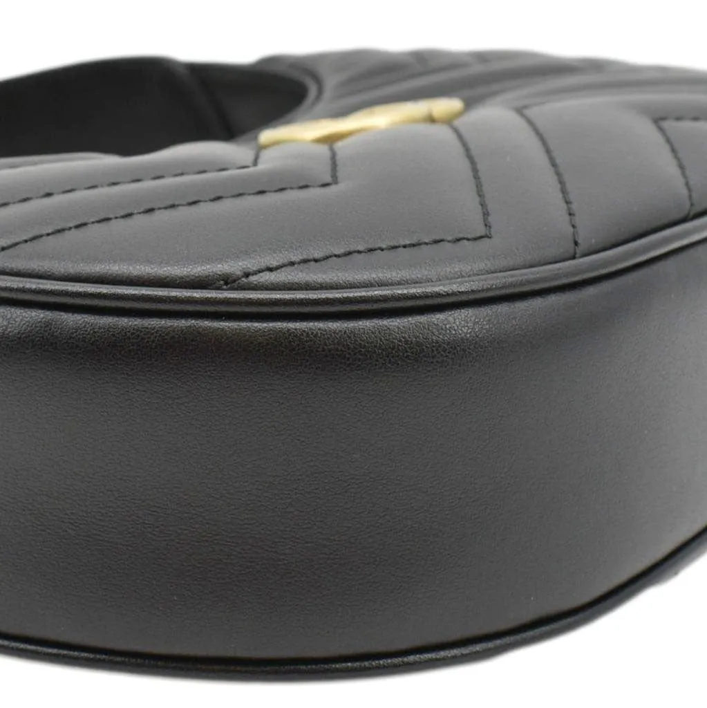 GUCCI GG Marmont Half Moon Mini Leather Shoulder Bag Black 699514