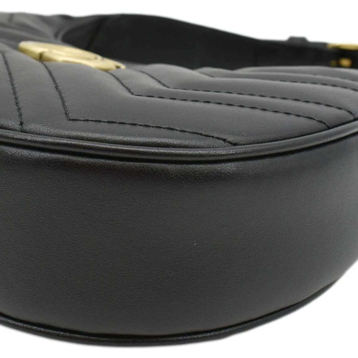 GUCCI GG Marmont Half Moon Mini Leather Shoulder Bag Black 699514