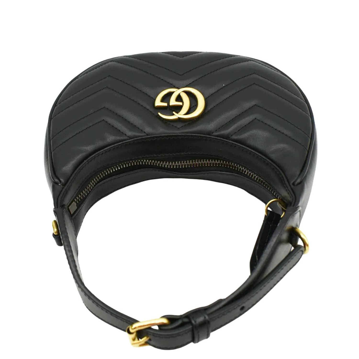 GUCCI GG Marmont Half Moon Mini Leather Shoulder Bag Black 699514