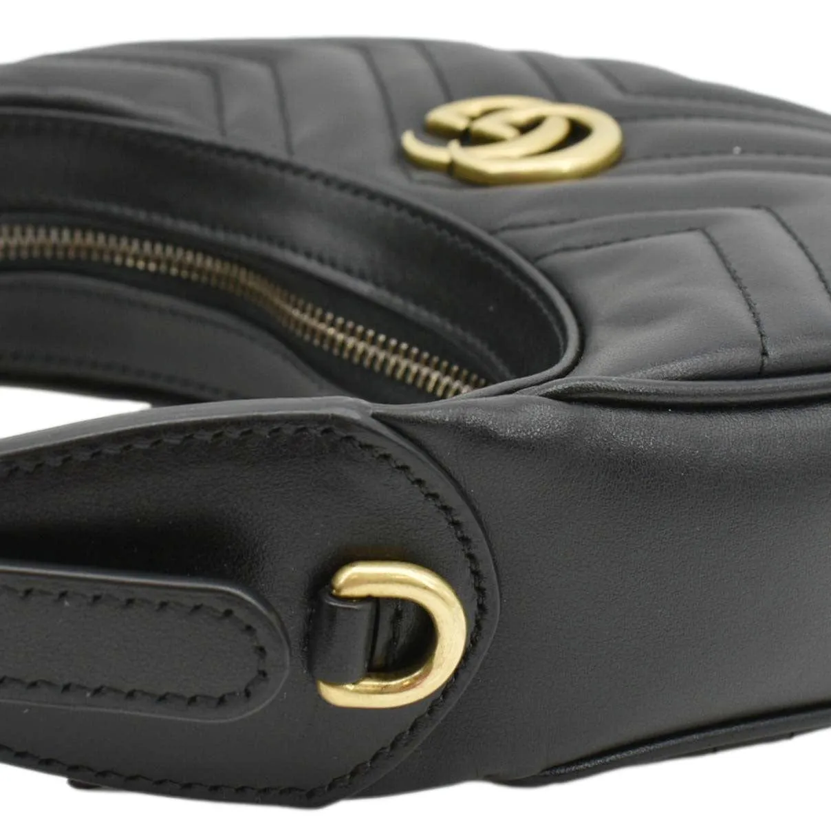 GUCCI GG Marmont Half Moon Mini Leather Shoulder Bag Black 699514