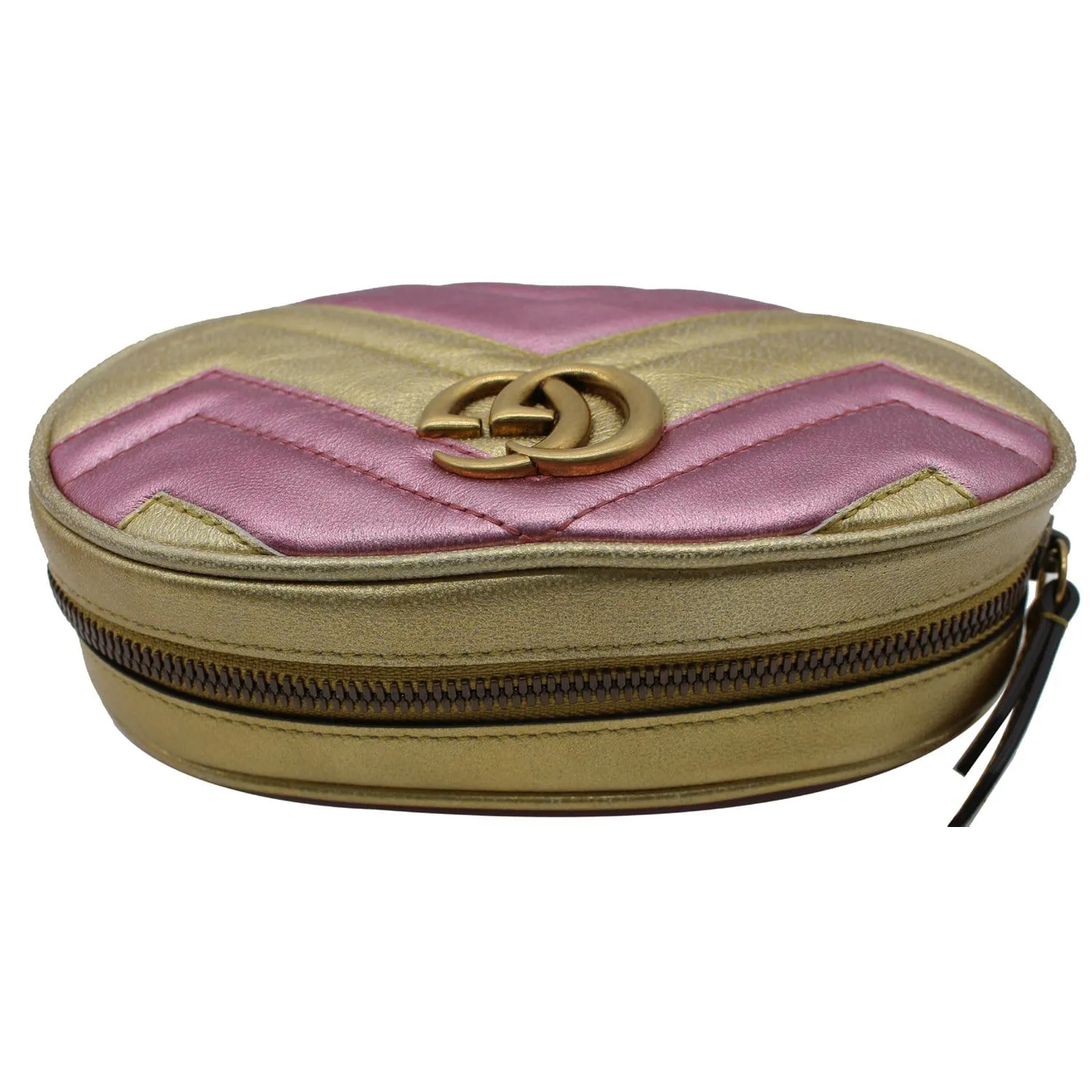 GUCCI GG Marmont Matelasse Metallic Calfskin Leather Belt Bag Gold Pink 476434 - 10% OFF