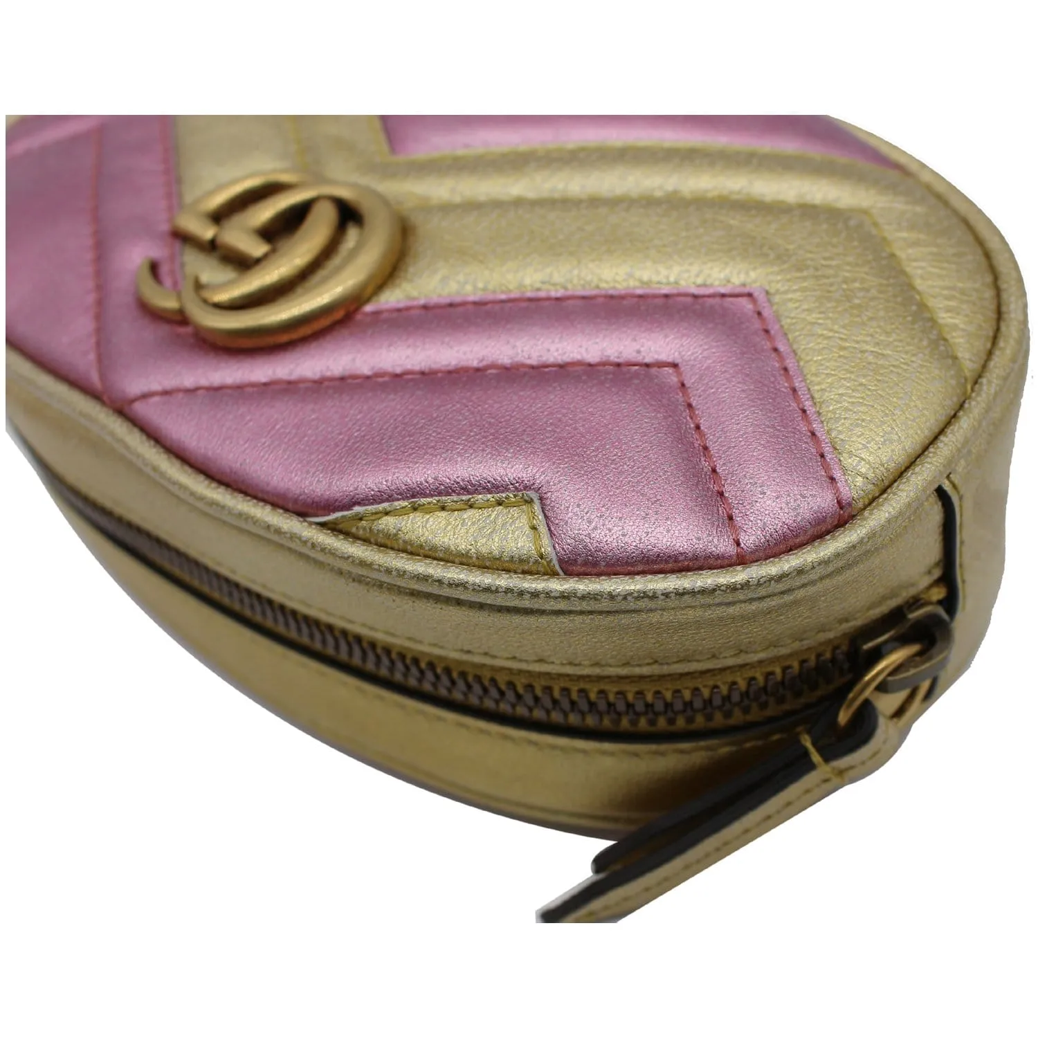 GUCCI GG Marmont Matelasse Metallic Calfskin Leather Belt Bag Gold Pink 476434 - 10% OFF