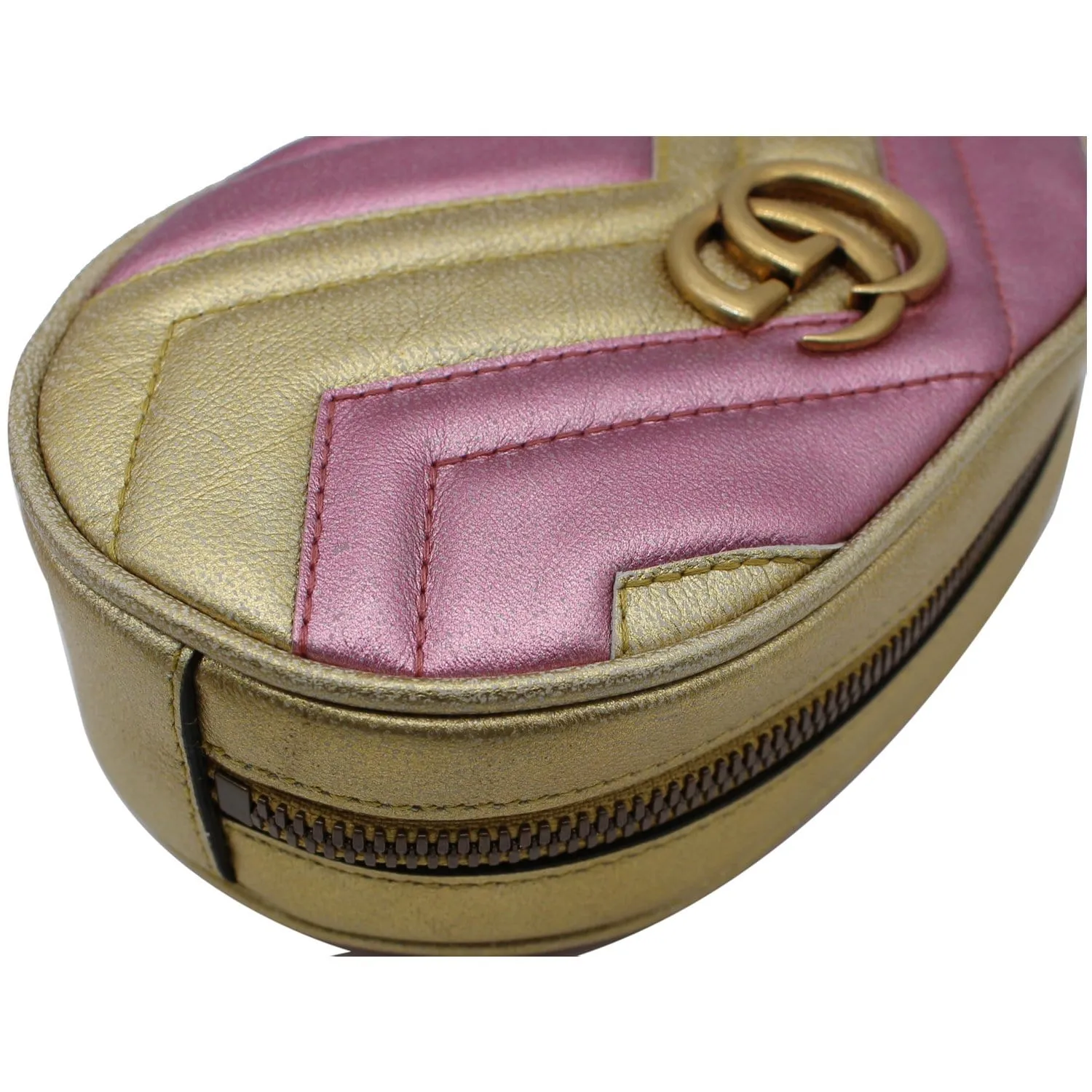 GUCCI GG Marmont Matelasse Metallic Calfskin Leather Belt Bag Gold Pink 476434 - 10% OFF