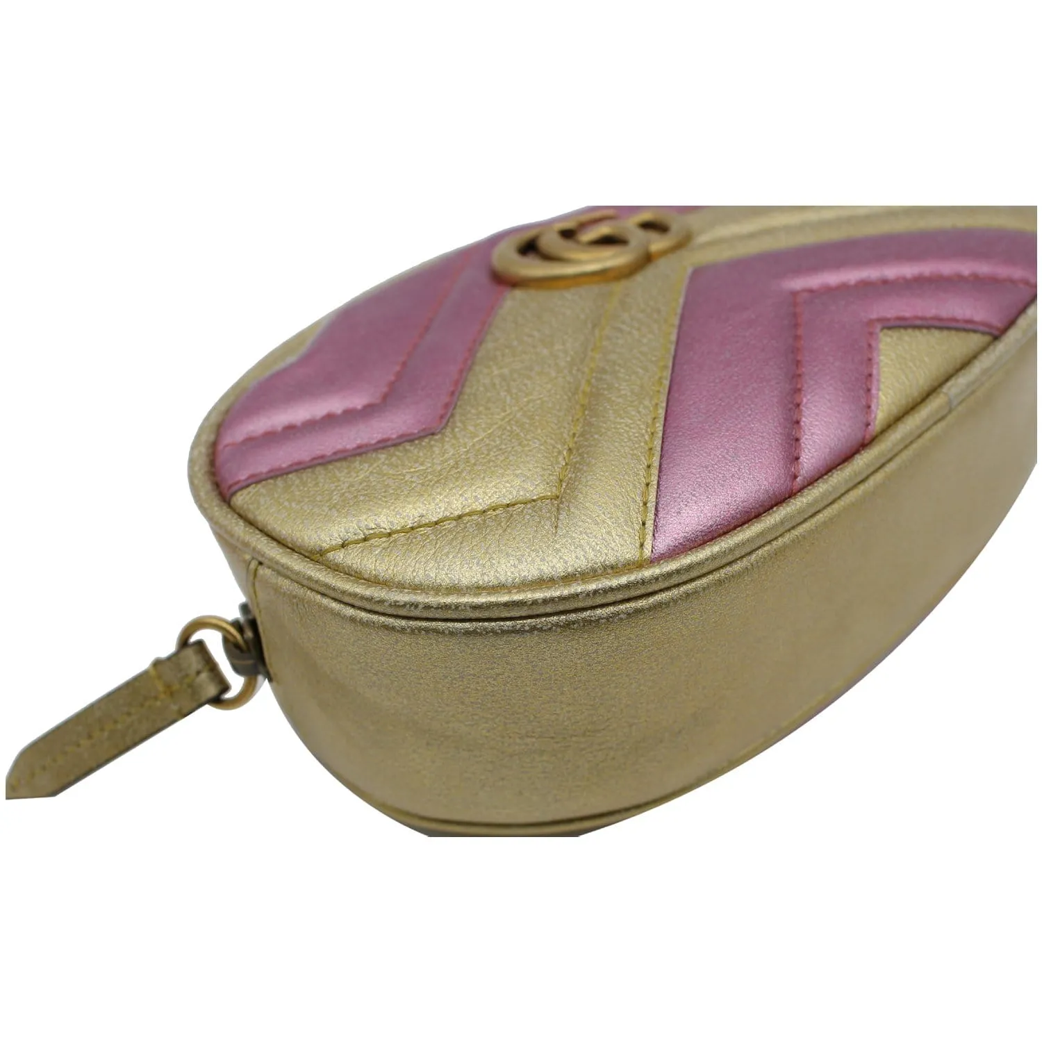 GUCCI GG Marmont Matelasse Metallic Calfskin Leather Belt Bag Gold Pink 476434 - 10% OFF