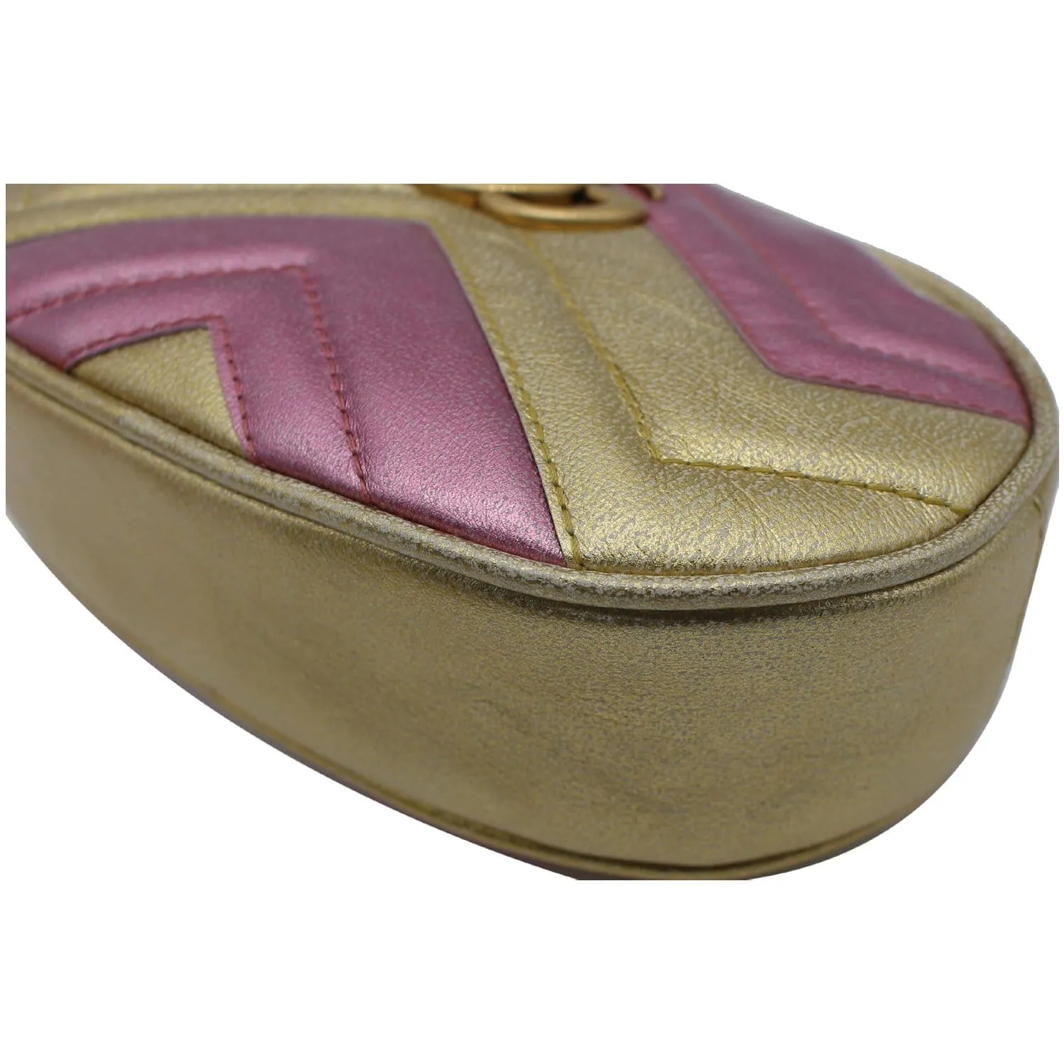 GUCCI GG Marmont Matelasse Metallic Calfskin Leather Belt Bag Gold Pink 476434 - 10% OFF