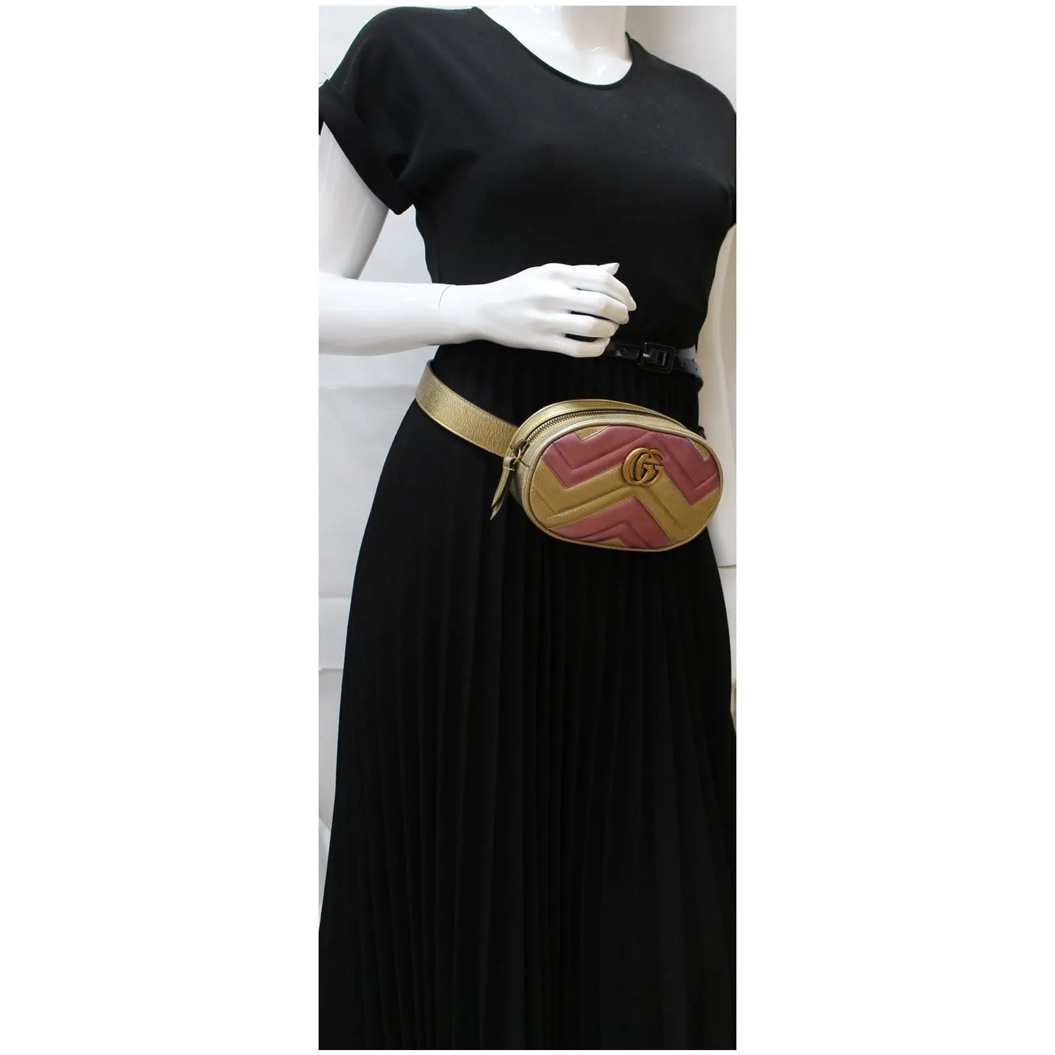 GUCCI GG Marmont Matelasse Metallic Calfskin Leather Belt Bag Gold Pink 476434 - 10% OFF