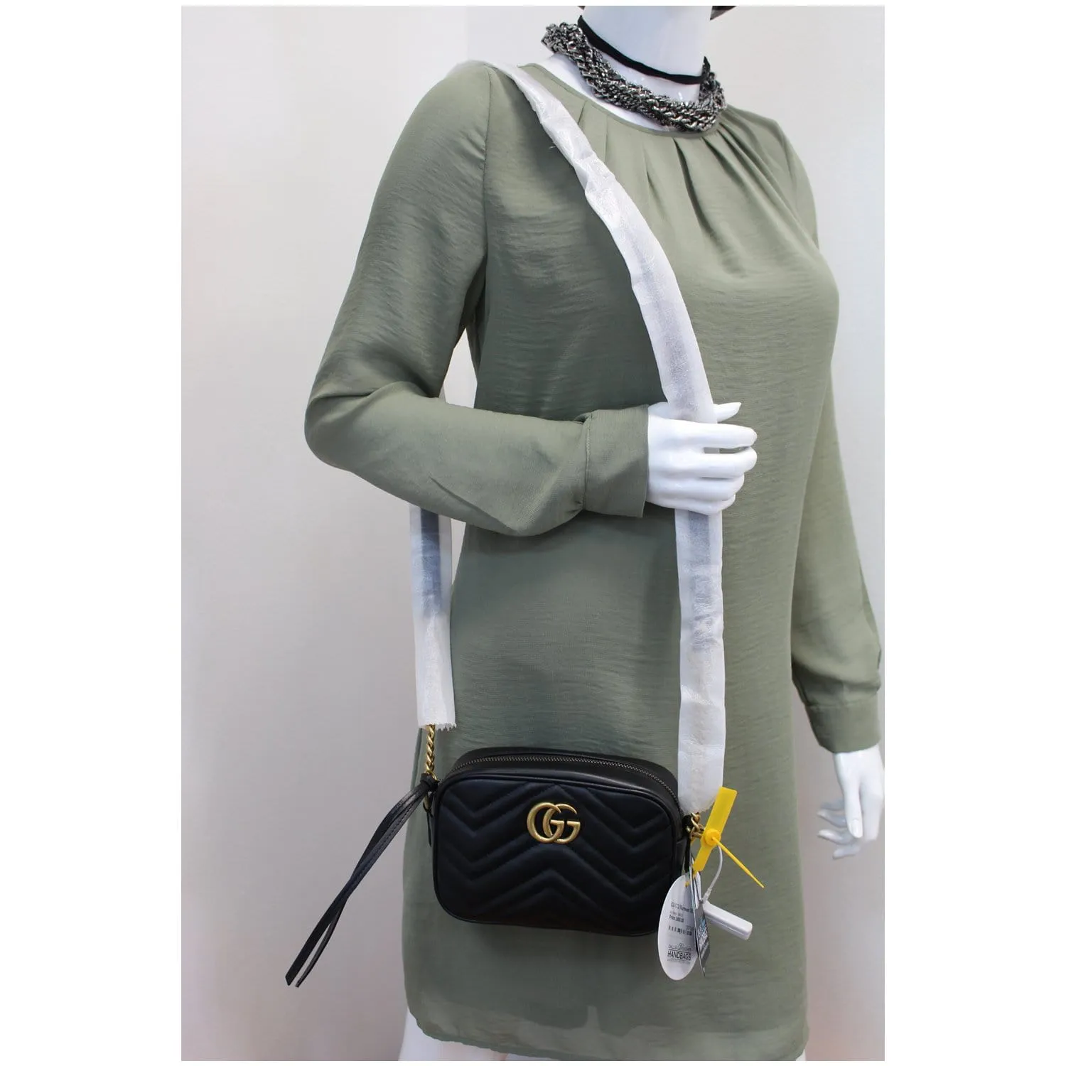 GUCCI GG Marmont Matelasse Mini Leather Crossbody Bag Black 448065