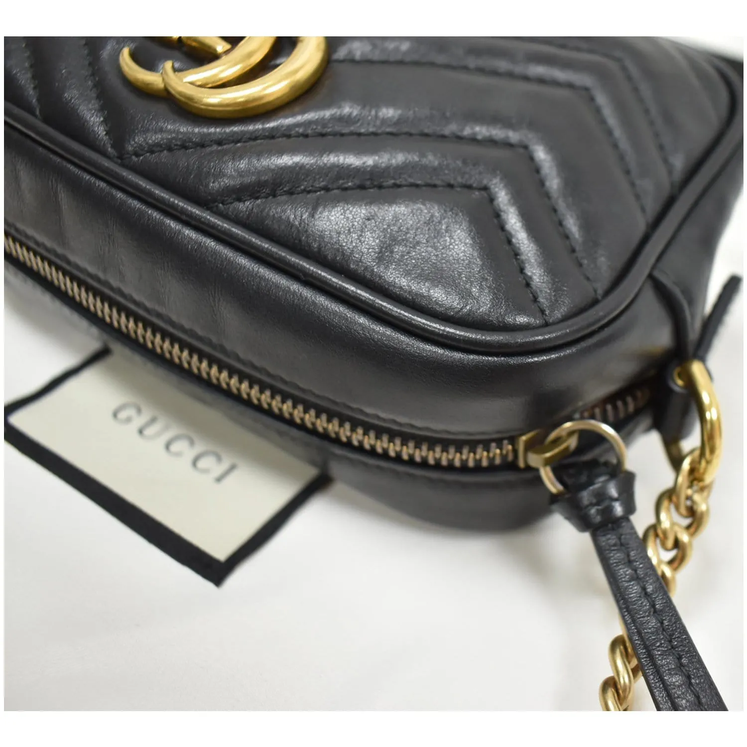 GUCCI GG Marmont Matelasse Mini Leather Crossbody Bag Black 448065