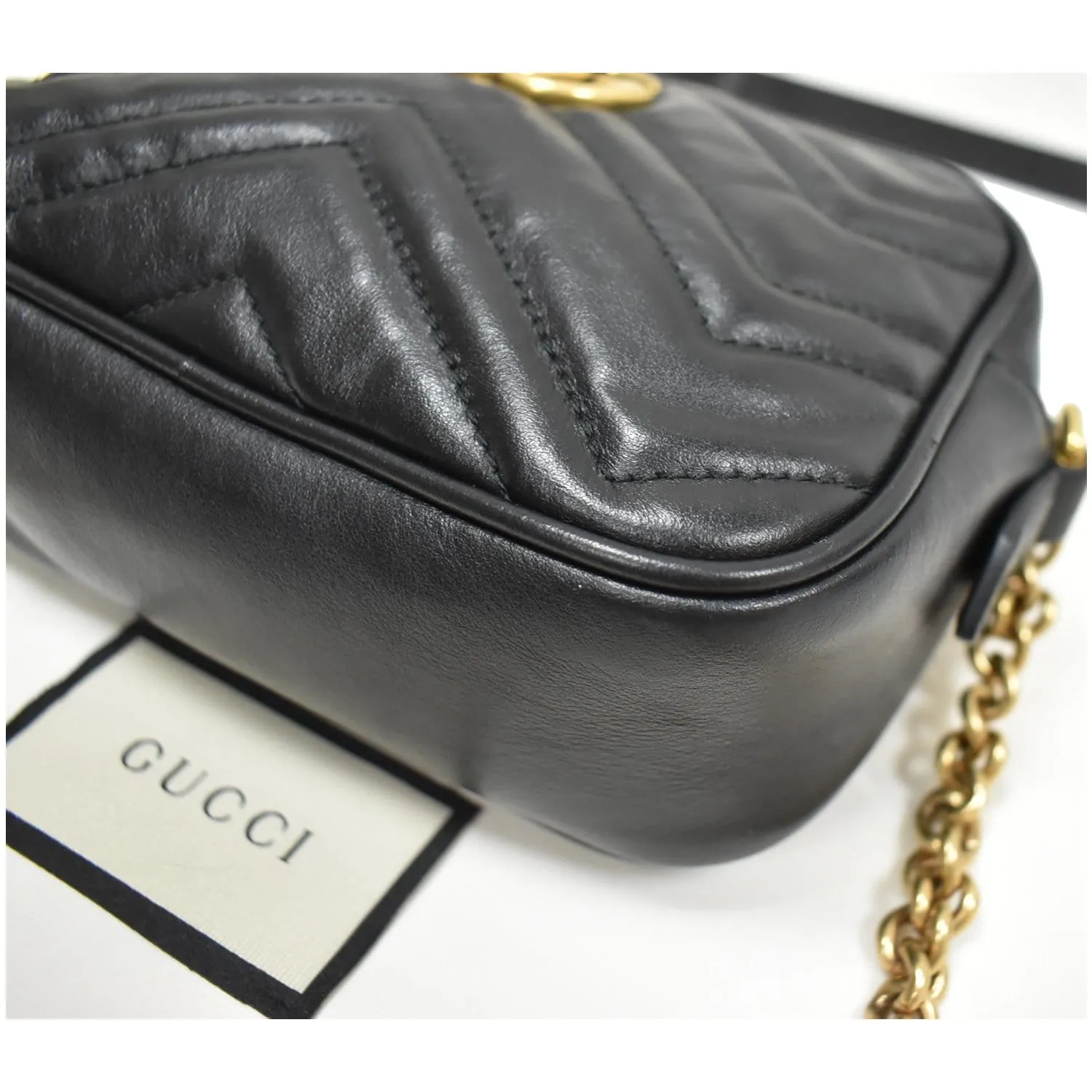 GUCCI GG Marmont Matelasse Mini Leather Crossbody Bag Black 448065