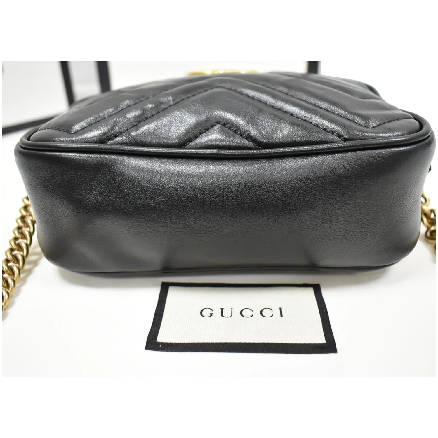 GUCCI GG Marmont Matelasse Mini Leather Crossbody Bag Black 448065
