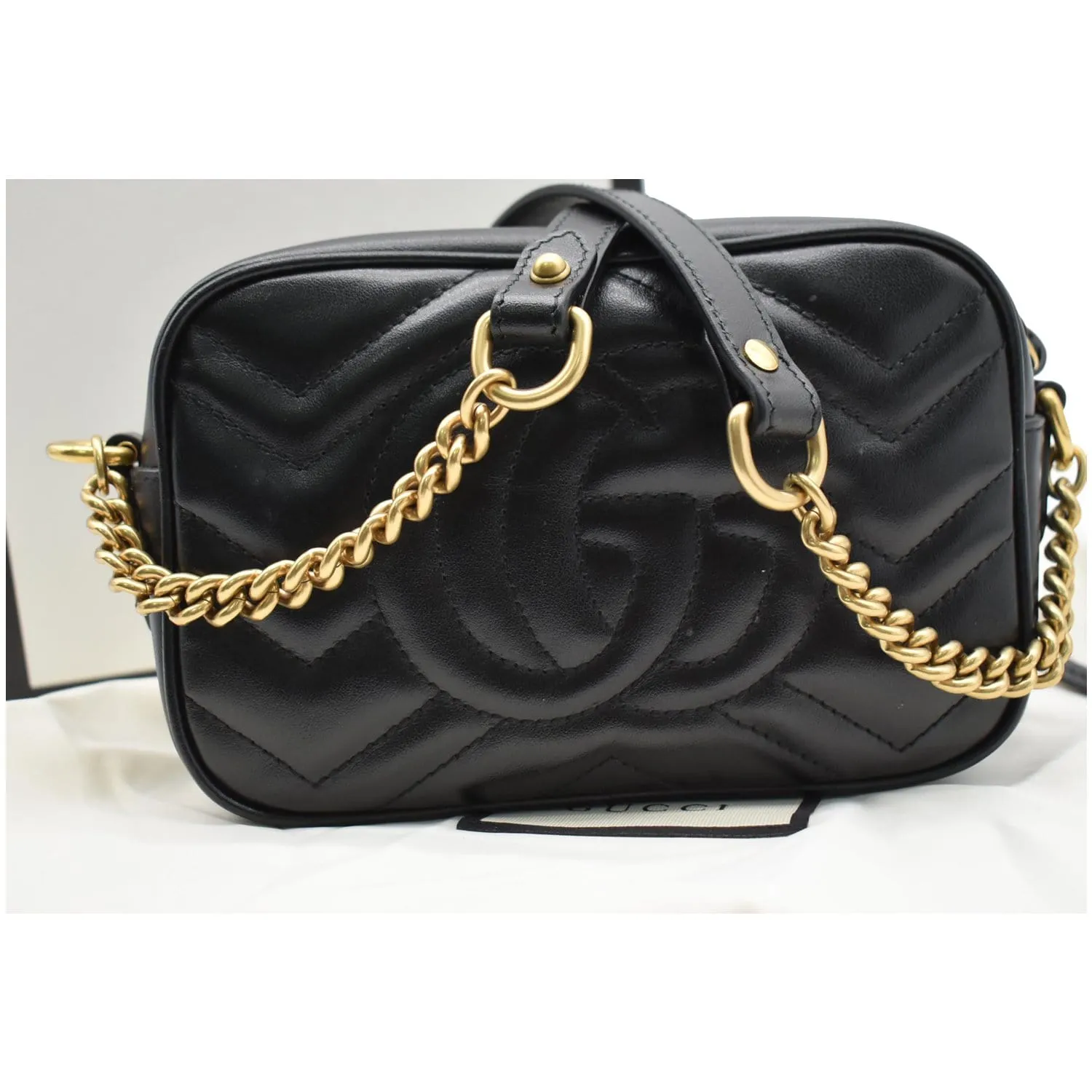 GUCCI GG Marmont Matelasse Mini Leather Crossbody Bag Black 448065