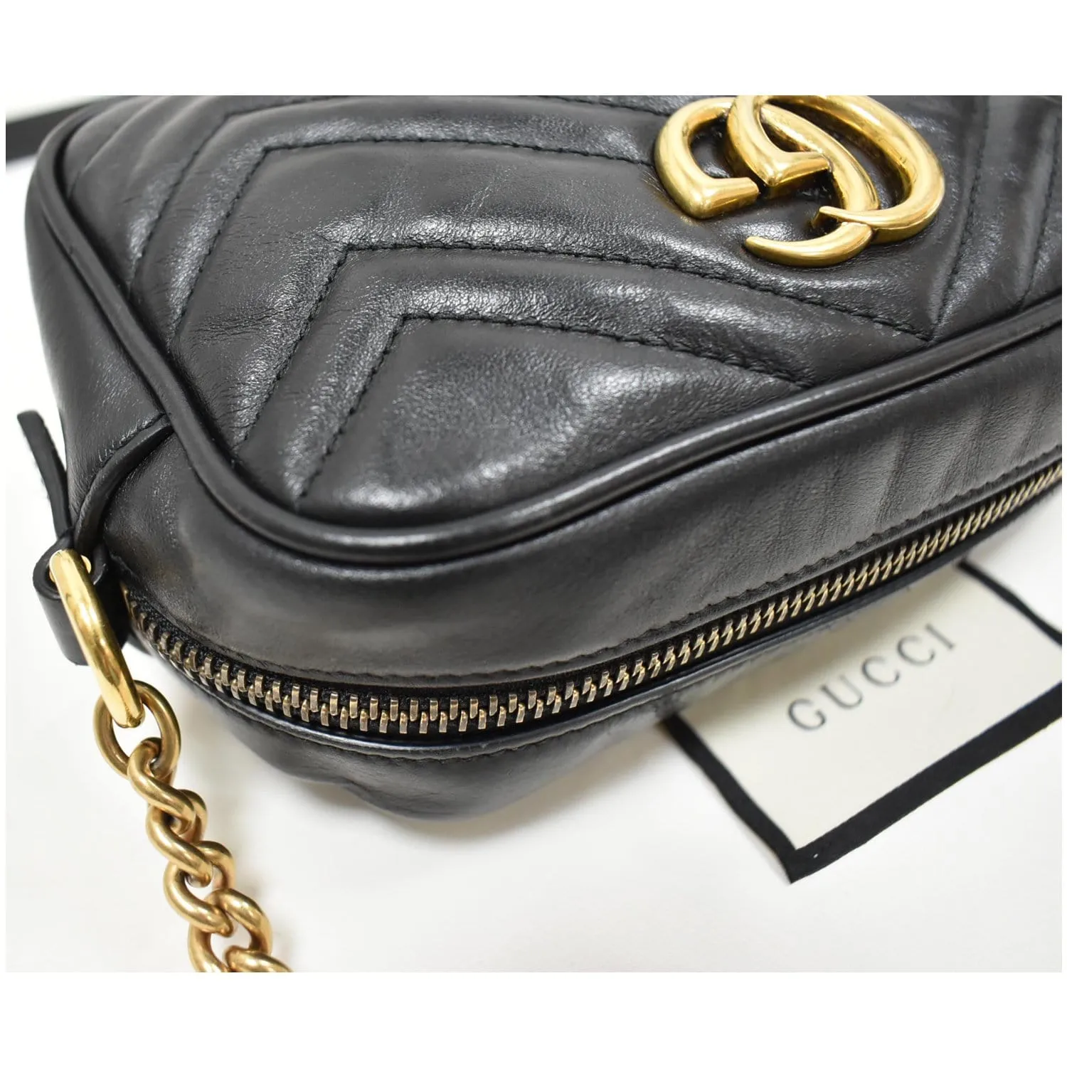 GUCCI GG Marmont Matelasse Mini Leather Crossbody Bag Black 448065