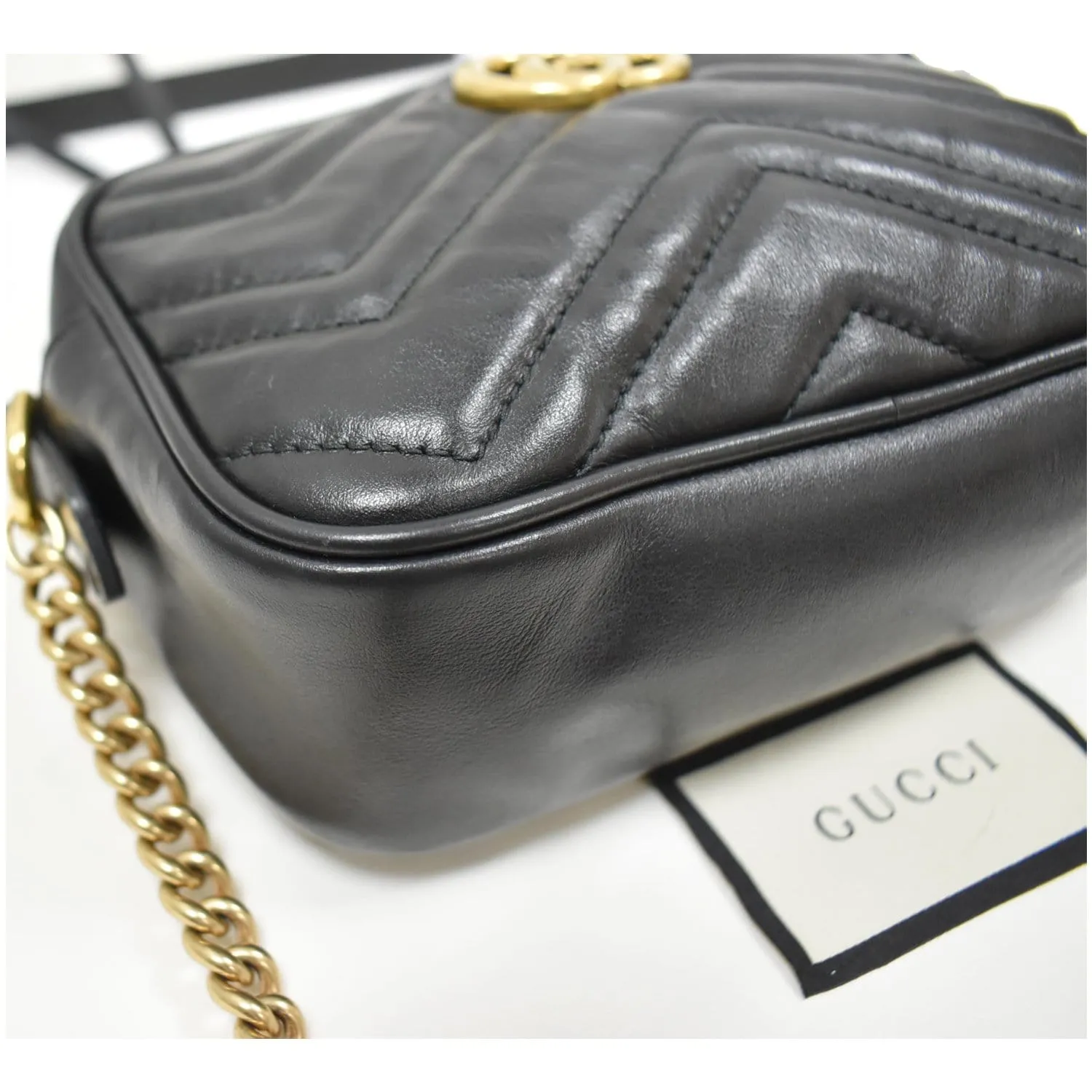 GUCCI GG Marmont Matelasse Mini Leather Crossbody Bag Black 448065