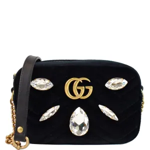 GUCCI GG Marmont Mini Marquise Crystal Velvet Crossbody Bag 448065