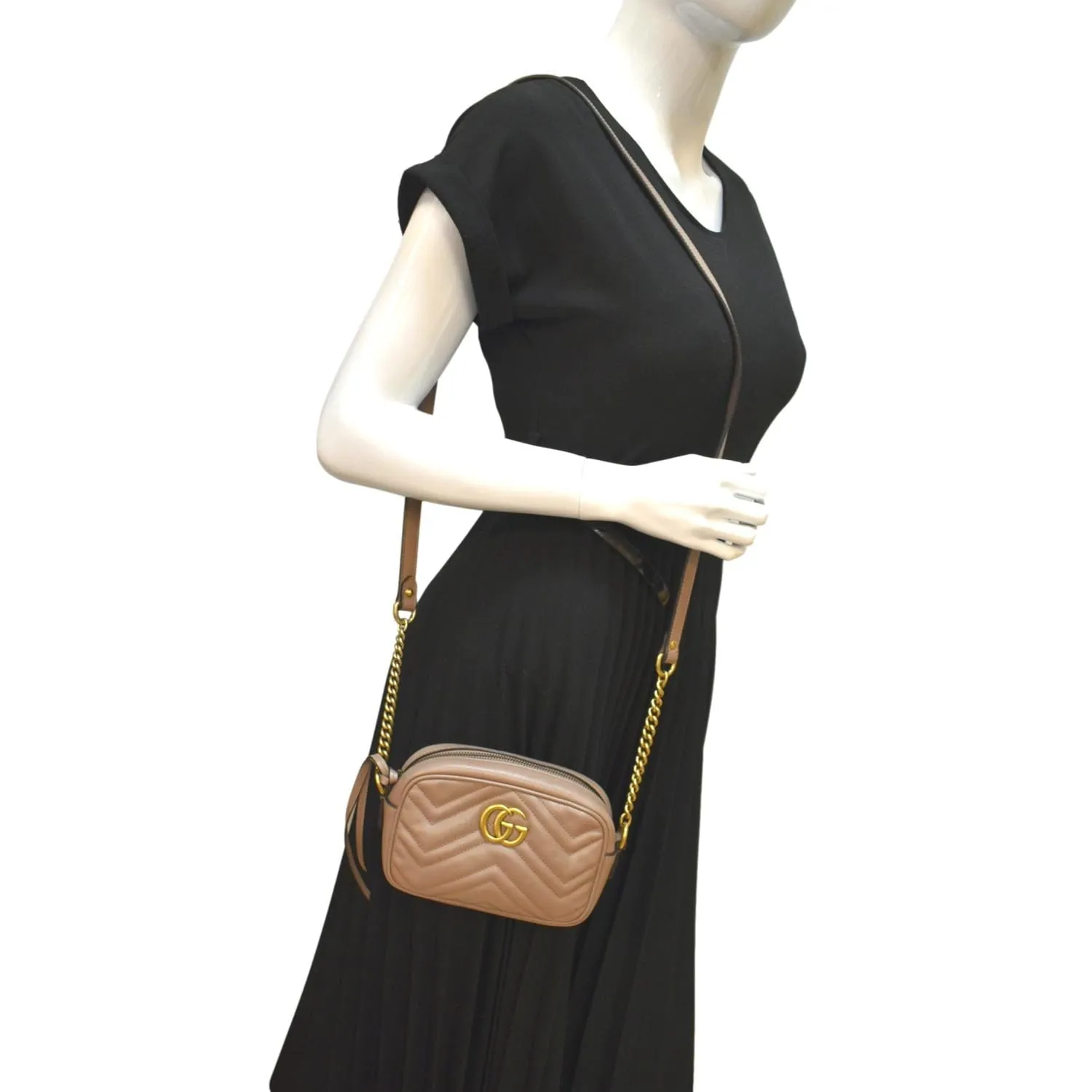 GUCCI GG Marmont Mini Matelasse Leather Crossbody Bag Dusty Pink 448065