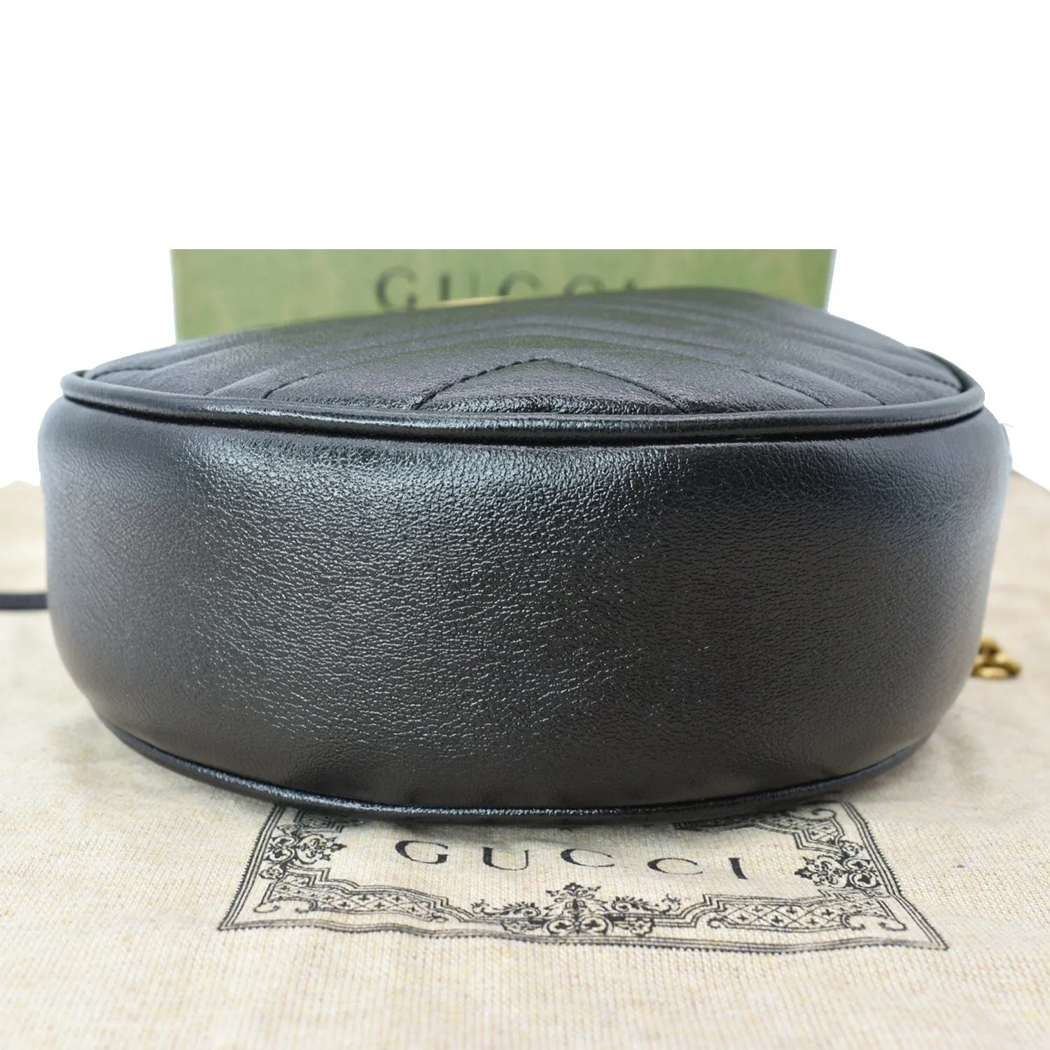 GUCCI GG Marmont Mini Round Leather Crossbody Bag Black 550154