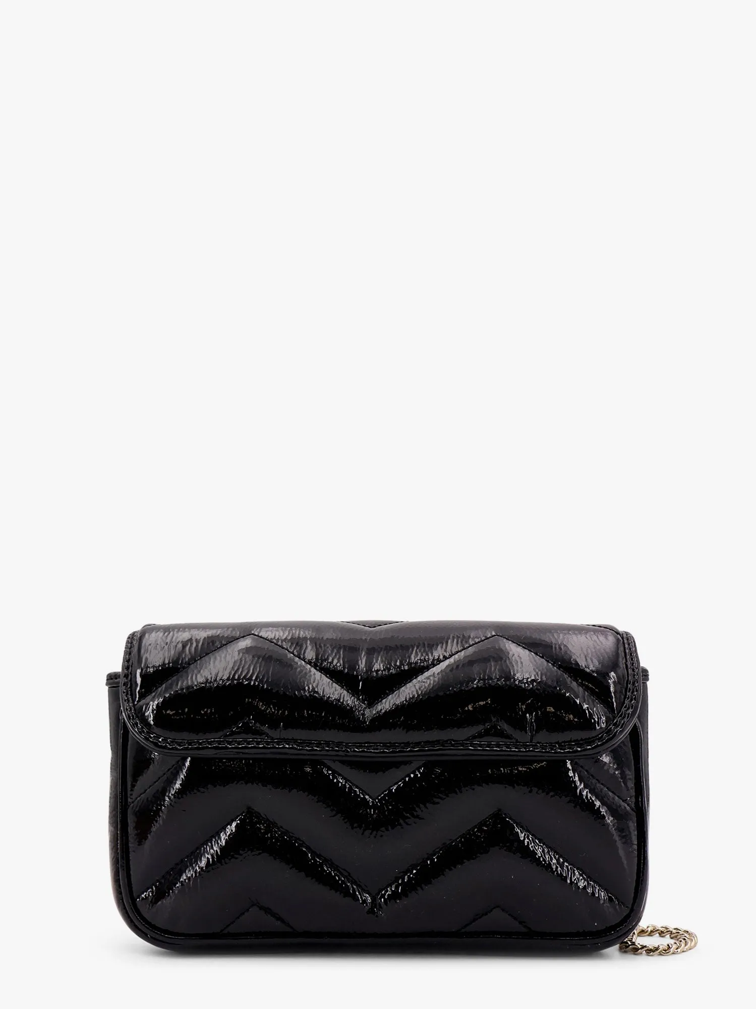 Gucci Gg Marmont Patent Leather Shoulder Bag With Frontal Gg Logo