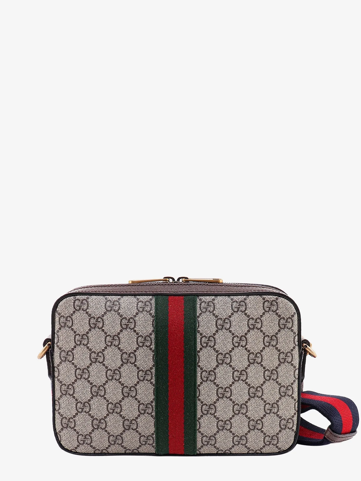 Gucci Gg Supreme Fabric Shoulder Bag With Leather Profiles