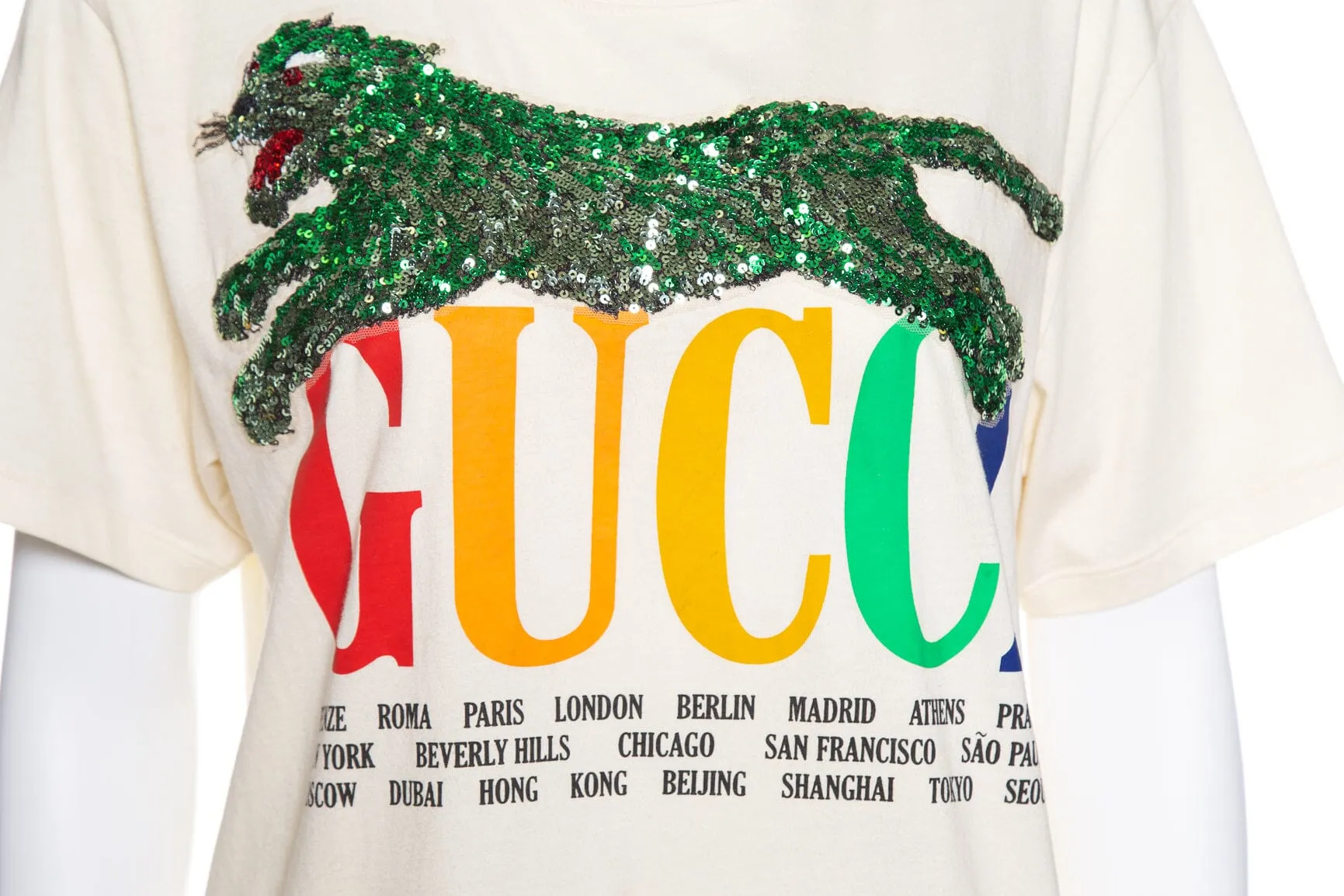Gucci Multicolor Cities and Sequin Rainbow T-Shirt SZ XS