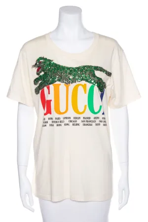 Gucci Multicolor Cities and Sequin Rainbow T-Shirt SZ XS