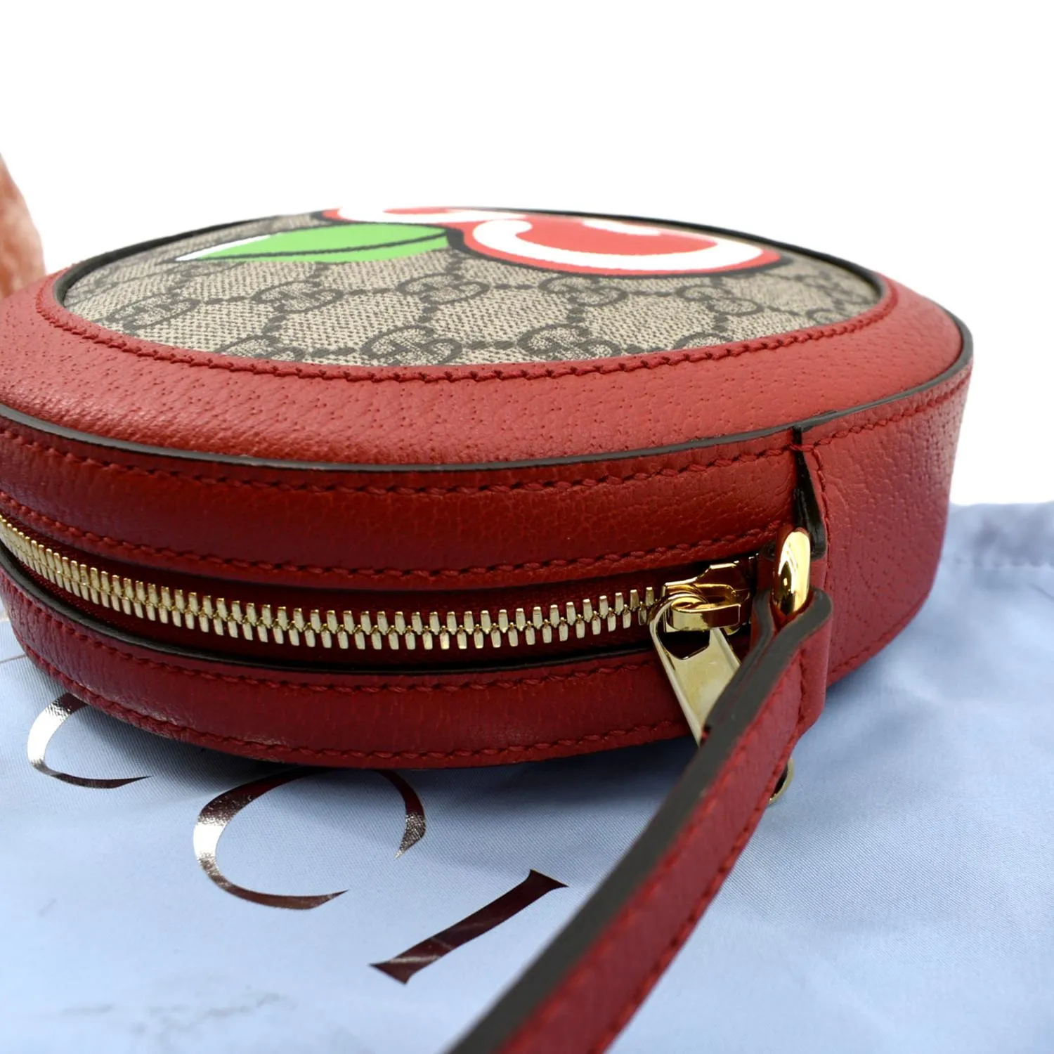 GUCCI Ophidia Apple Round GG Supreme Monogram Canvas Crossbody Bag Red 625216