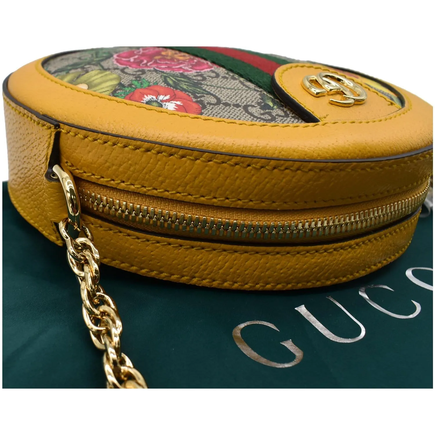 GUCCI Ophidia Mini Flora GG Round Supreme Monogram Web Crossbody Bag Yellow 550618