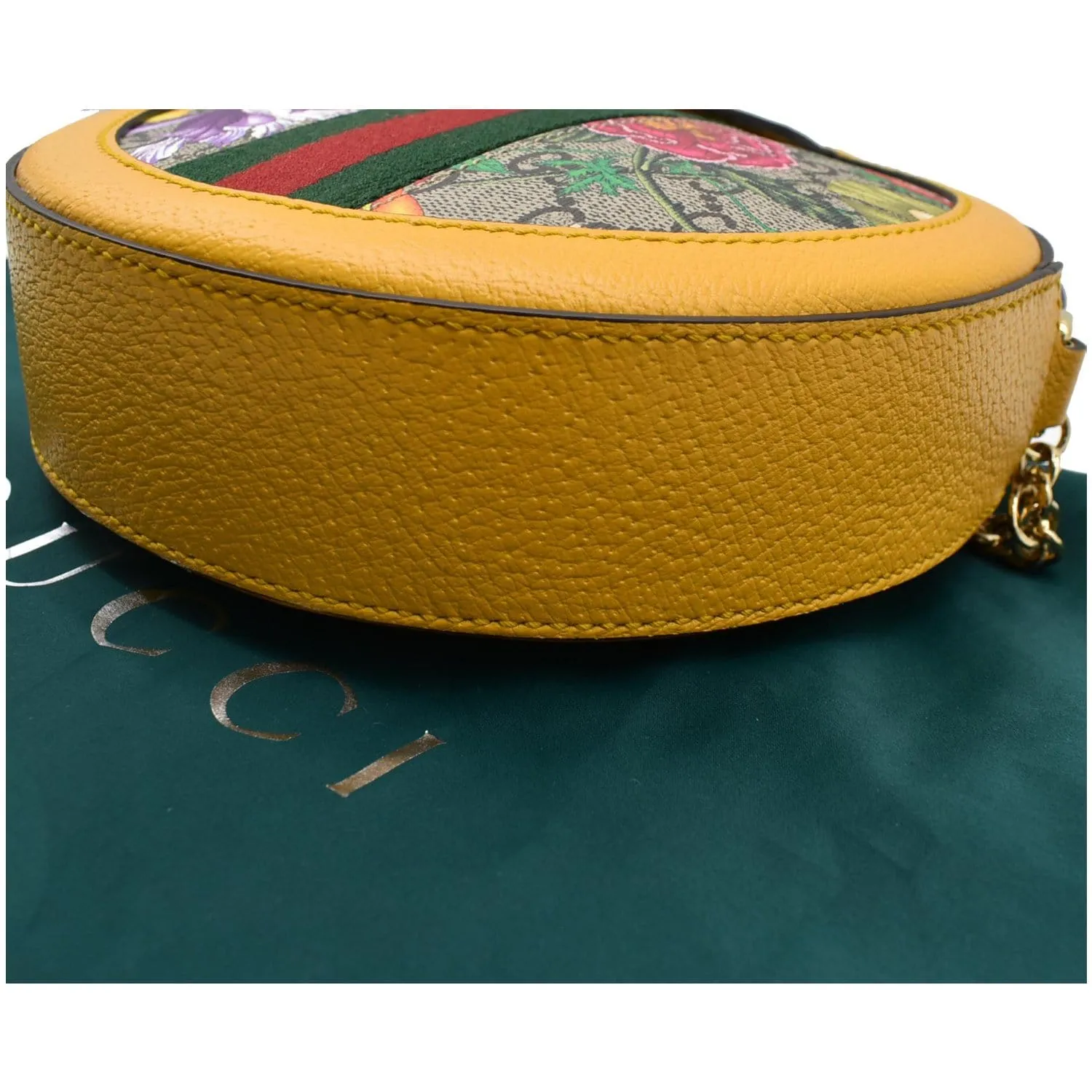 GUCCI Ophidia Mini Flora GG Round Supreme Monogram Web Crossbody Bag Yellow 550618