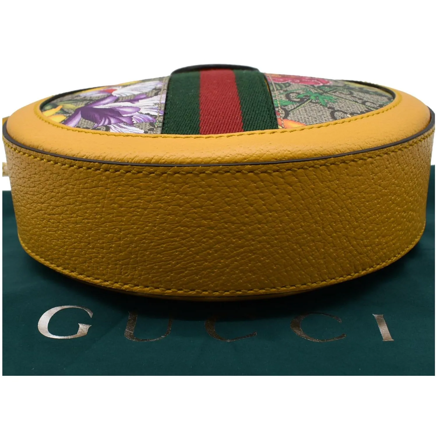 GUCCI Ophidia Mini Flora GG Round Supreme Monogram Web Crossbody Bag Yellow 550618