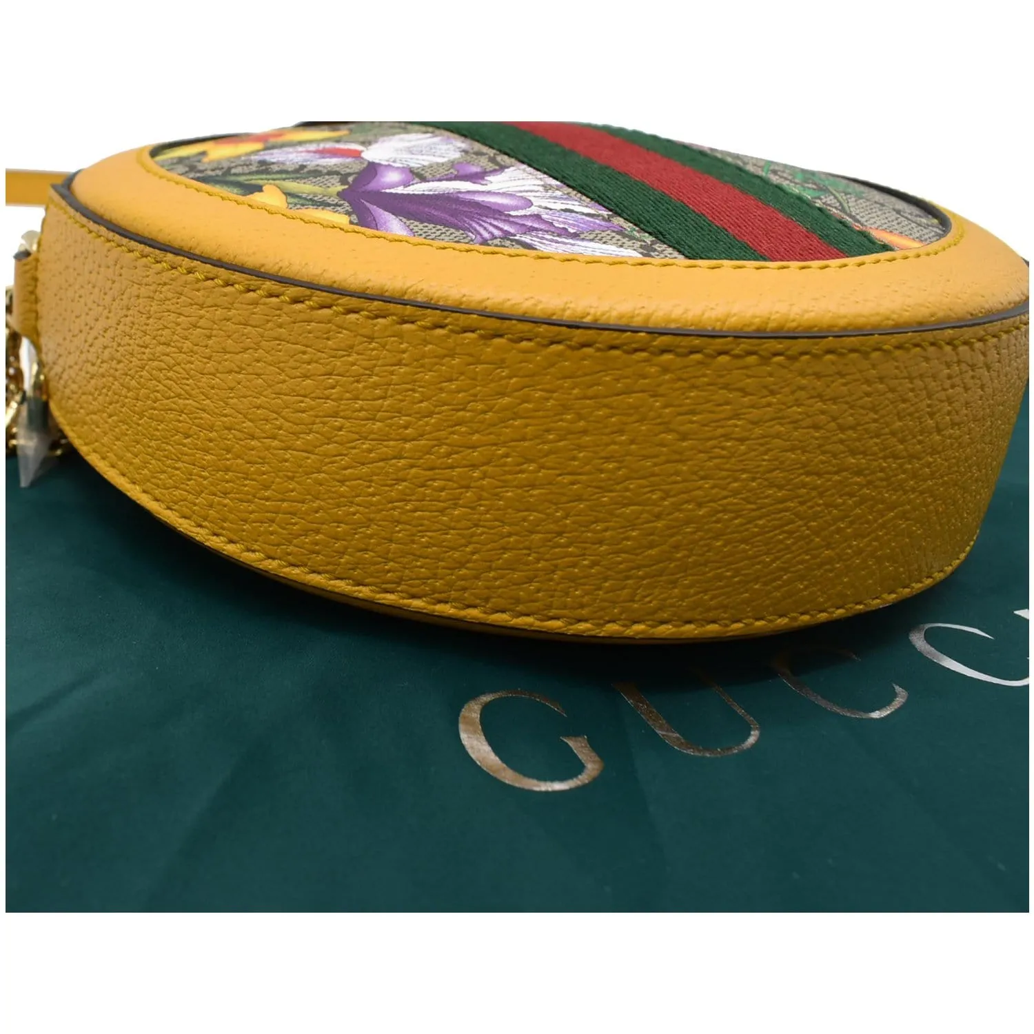 GUCCI Ophidia Mini Flora GG Round Supreme Monogram Web Crossbody Bag Yellow 550618