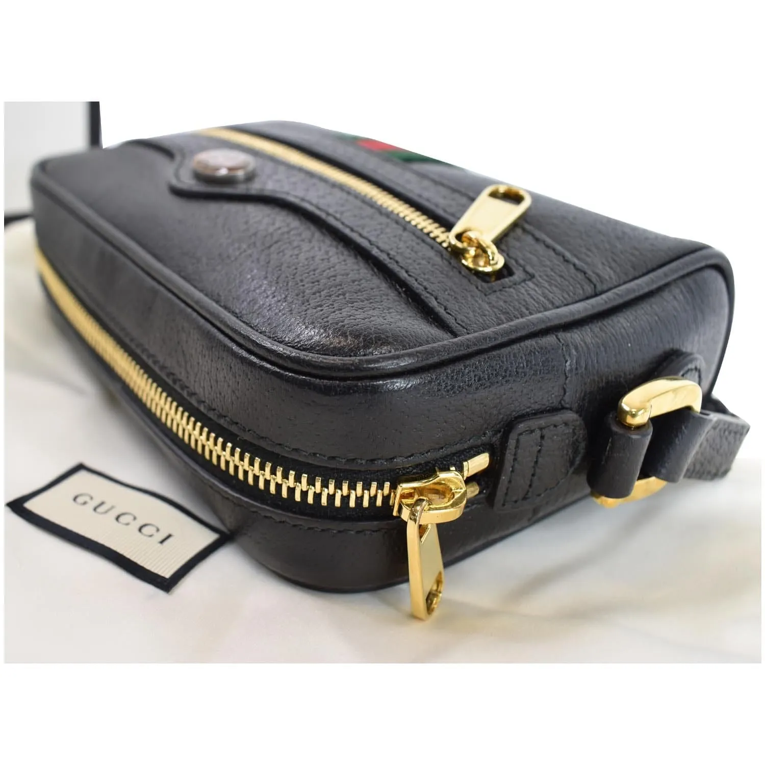 GUCCI Ophidia Mini GG Web Leather Crossbody Bag Black 517350