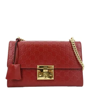 GUCCI Padlock GG Leather Shoulder Bag Red 409486