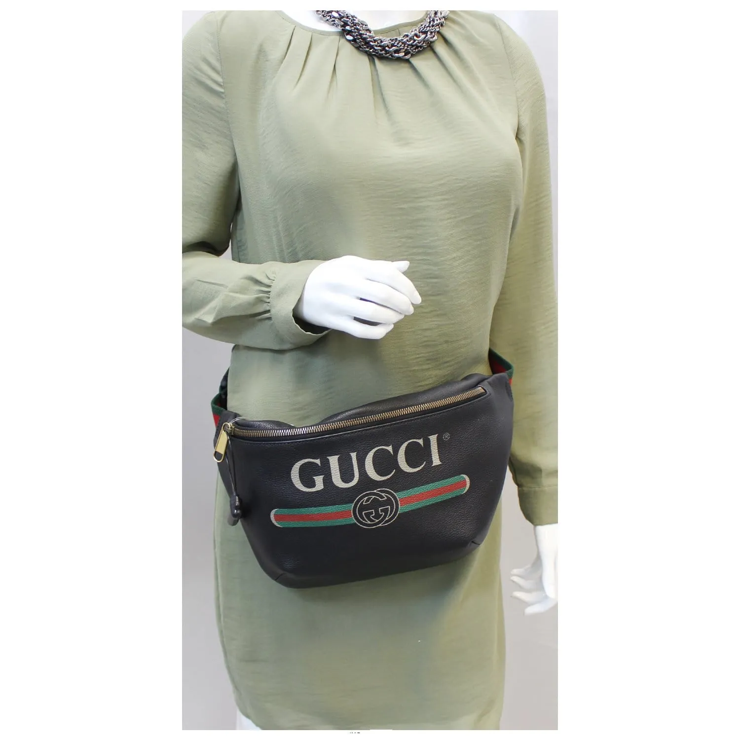 GUCCI Print Leather Black Belt Waist Bum Bag 493869