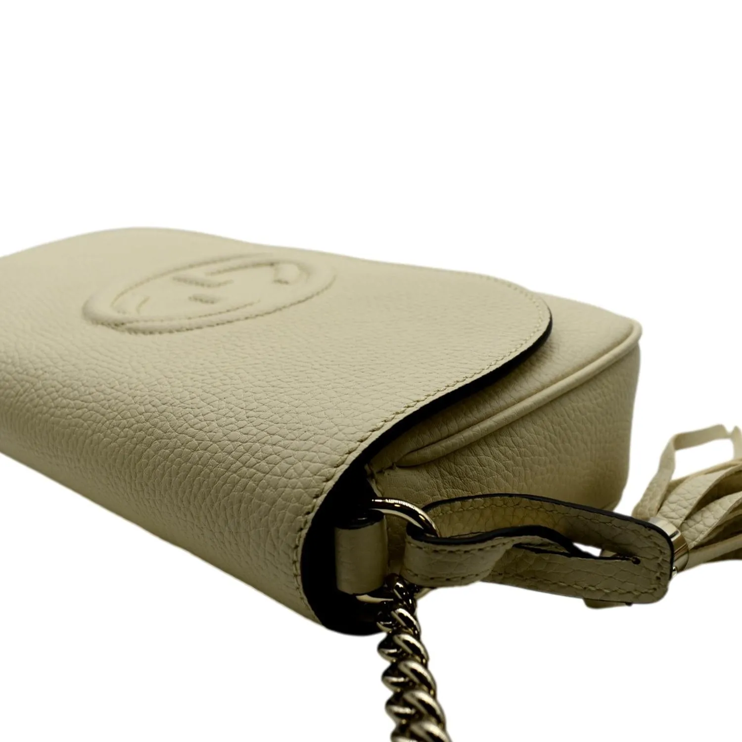 GUCCI Soho GG Flap Leather Chain Shoulder Bag  Ivory 536224