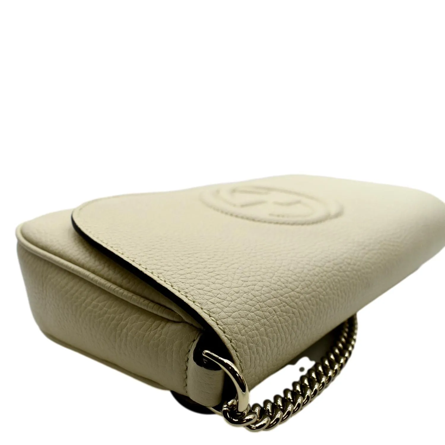 GUCCI Soho GG Flap Leather Chain Shoulder Bag  Ivory 536224