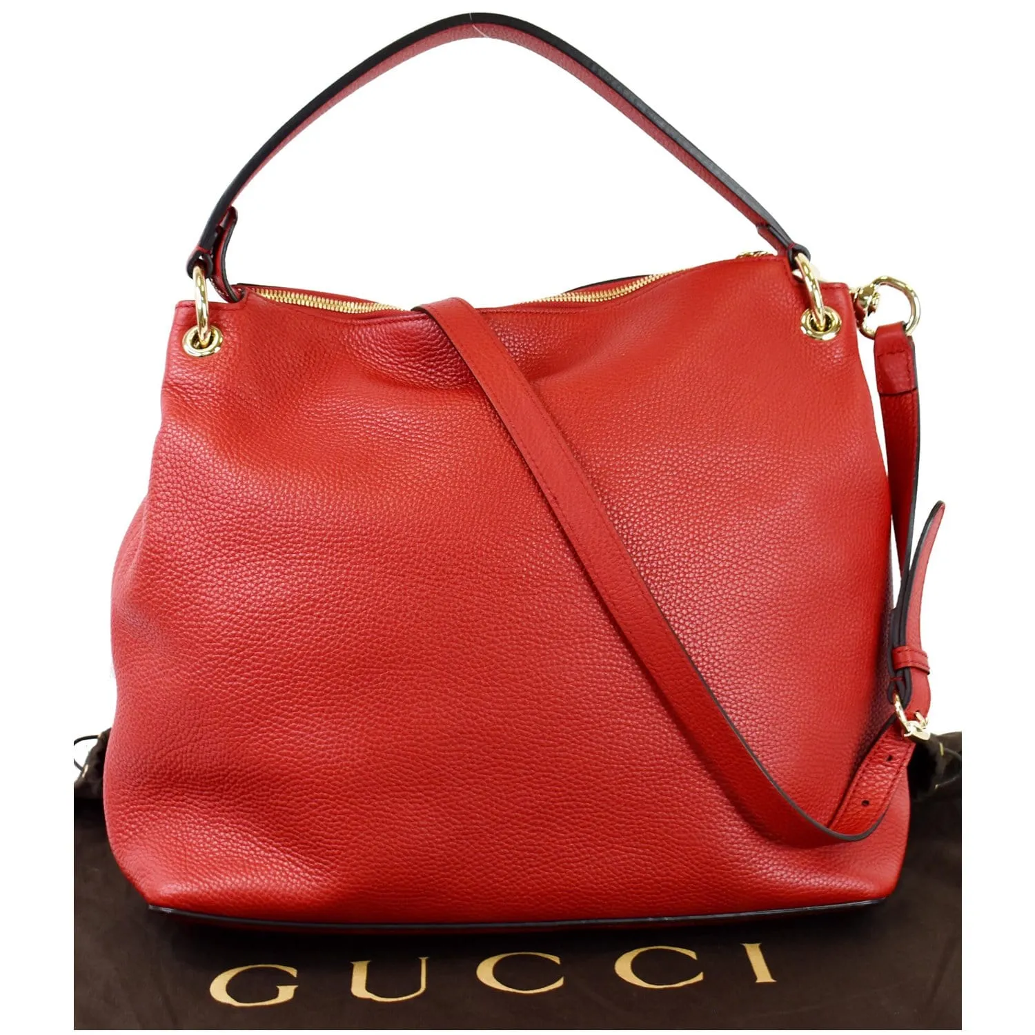 GUCCI Soho Large Pebbled Leather Hobo Shoulder Bag Red 536194