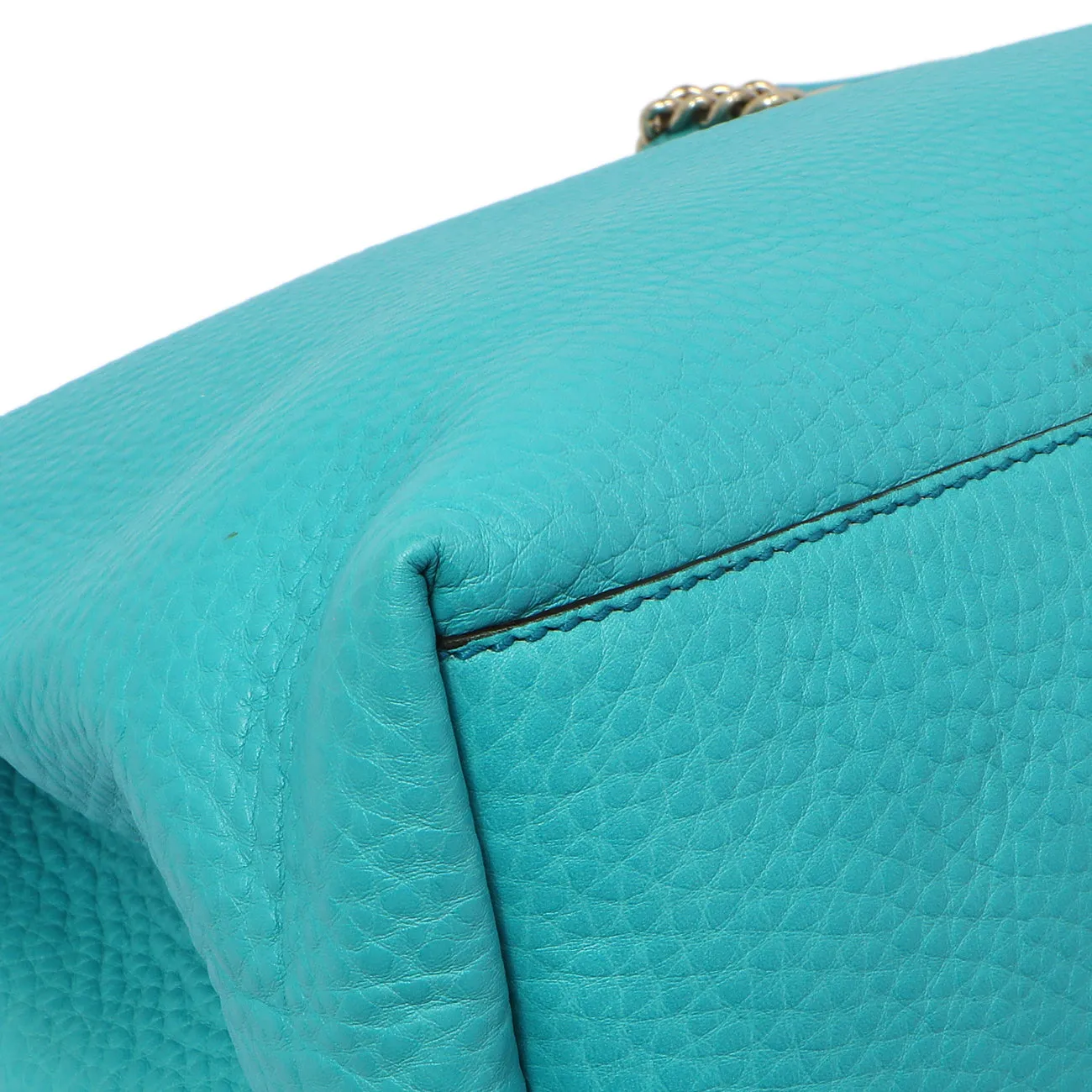 Gucci Teal Pebbled Calfskin Medium Soho Chain Shoulder Bag