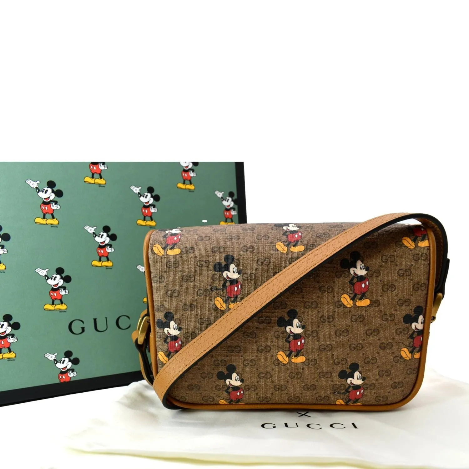 GUCCI x Disney Mickey Mouse GG Supreme Coated Canvas Crossbody Bag Brown 602536