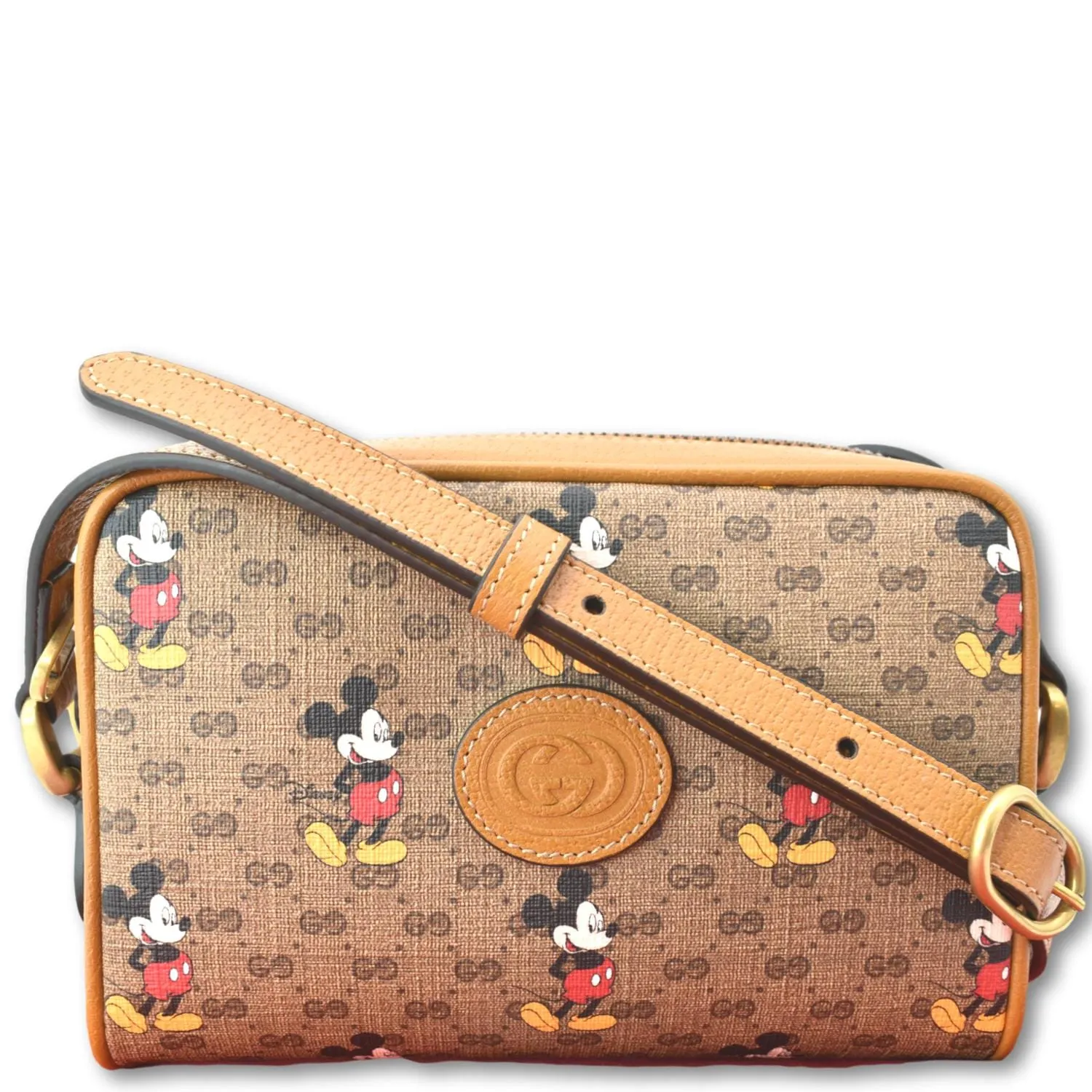 GUCCI x Disney Mickey Mouse GG Supreme Coated Canvas Crossbody Bag Brown 602536