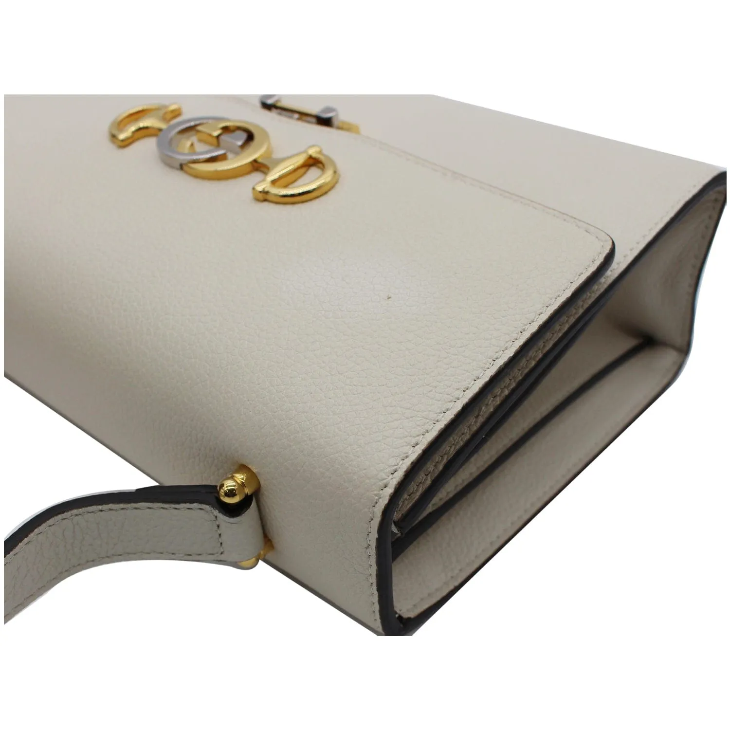 GUCCI Zumi Small Grainy Leather Chain Crossbody Bag White 576388