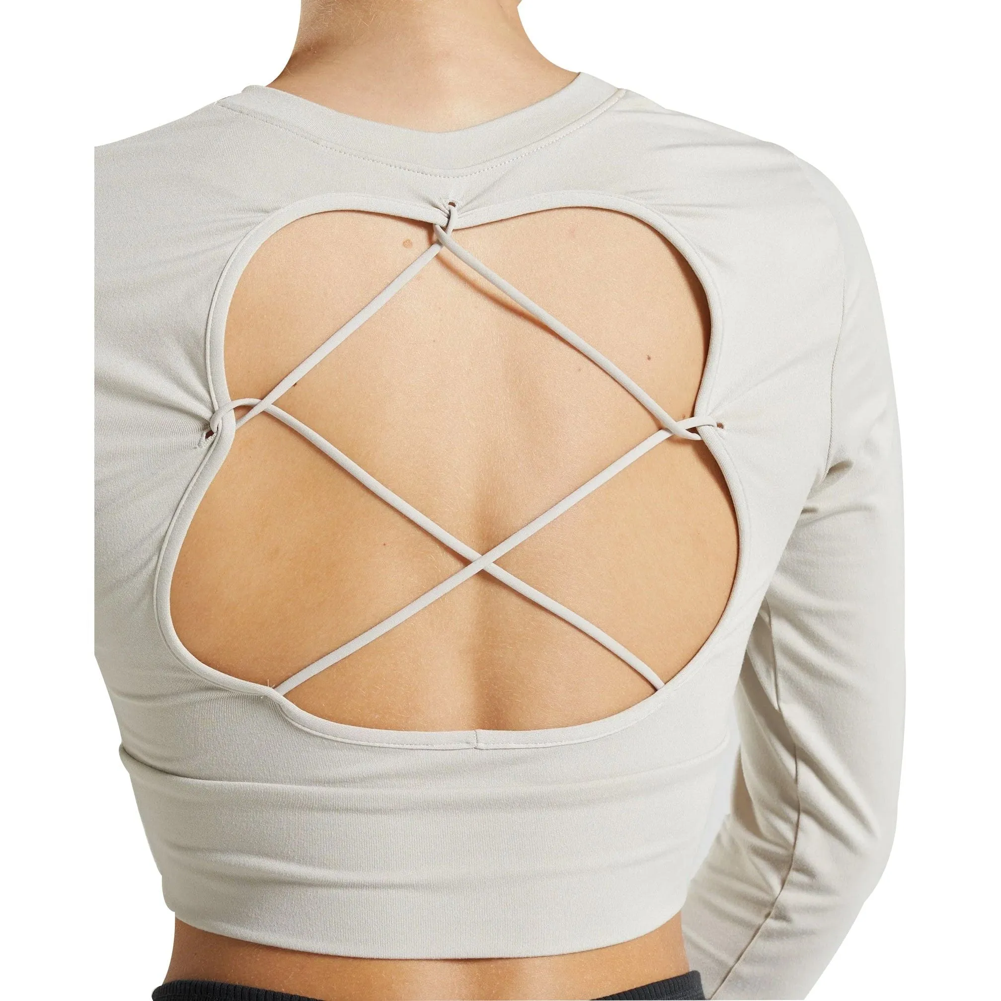 Gymshark Pause Strappy Long Sleeve Womens Crop Top - Beige