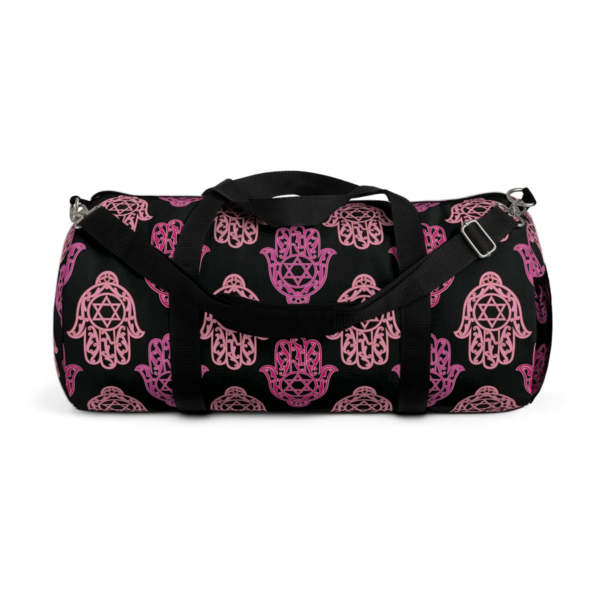Hadar Pinks Hamsa Pattern on Black Duffel Bag