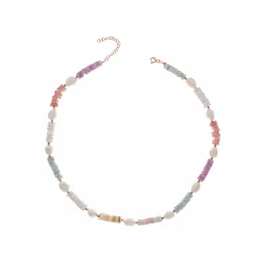 Half Round Half Flat Fresh Water Pearls Multicolor Necklace