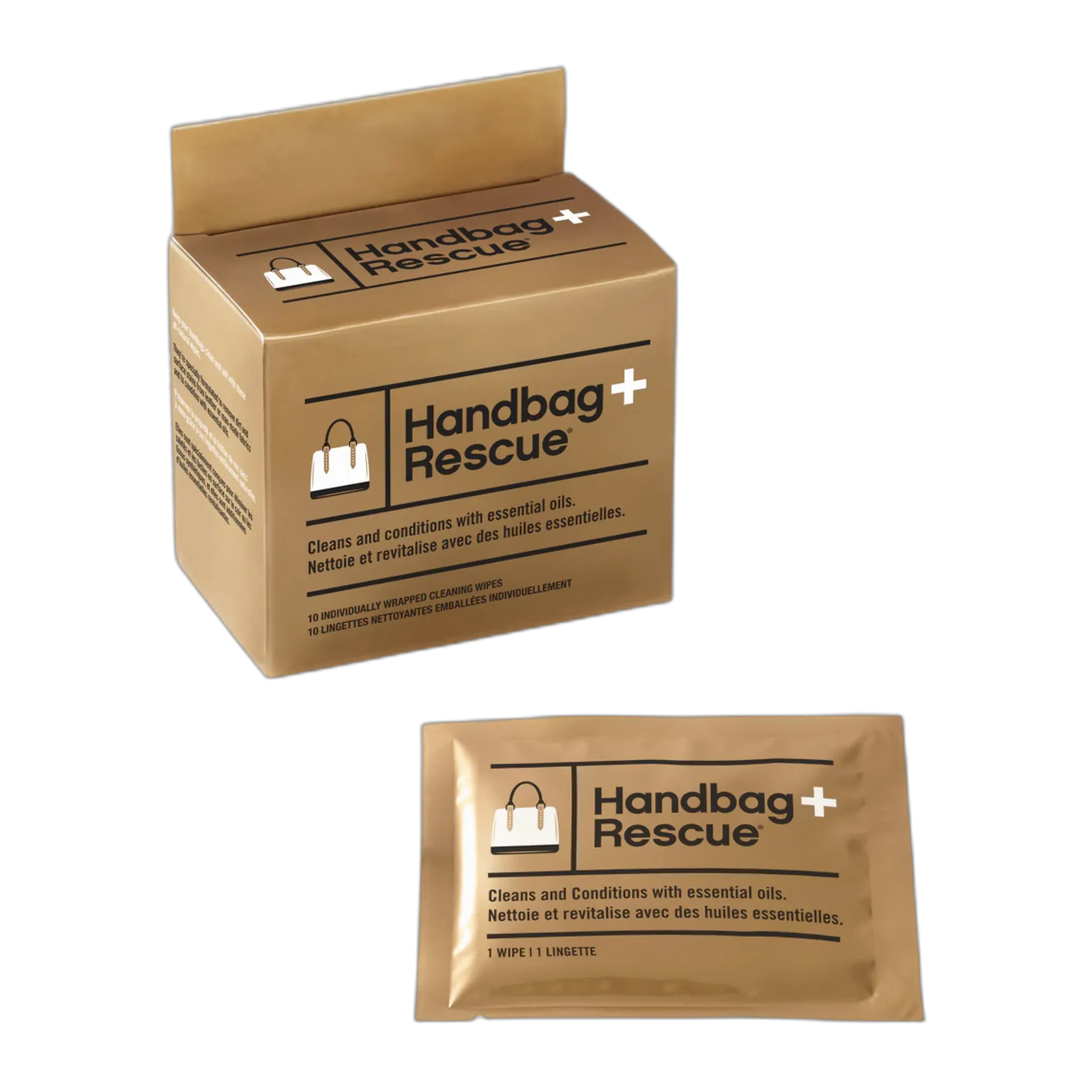 HandbagRescue All-Natural Cleaning Wipes - Box of 10 Individually Wrapped Wipes