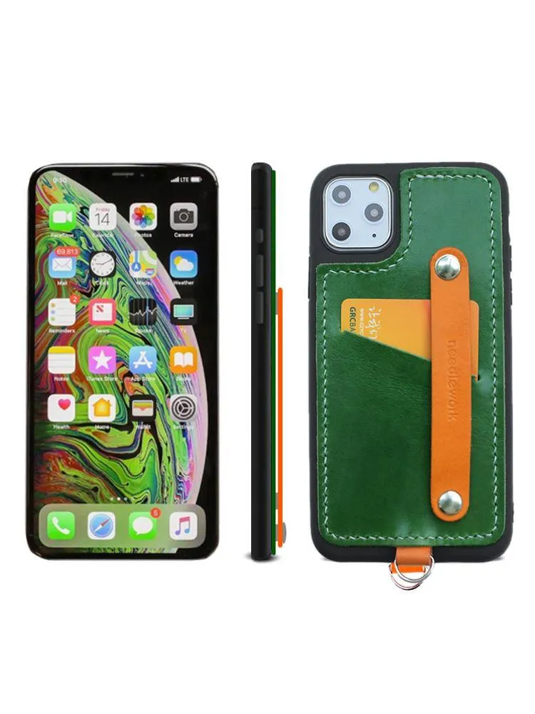 Handmade Green Leather iPhone 11 Case with Card Holder CONTRAST COLOR iPhone 11 Leather Case