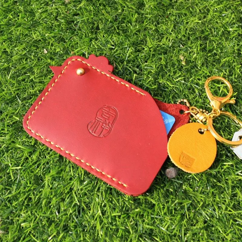 HANDMADE LEATHER CUTE Women Chicken CARD Holder Keychain PERSONALIZED MONOGRAMMED GIFT CUSTOM Wallet Card Holder keyring