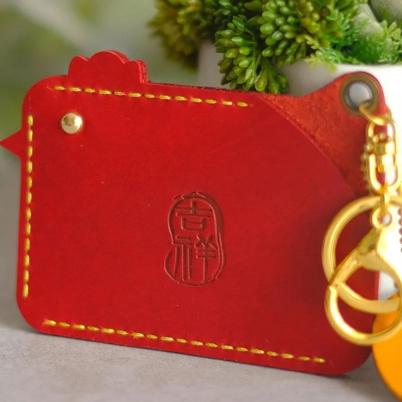 HANDMADE LEATHER CUTE Women Chicken CARD Holder Keychain PERSONALIZED MONOGRAMMED GIFT CUSTOM Wallet Card Holder keyring