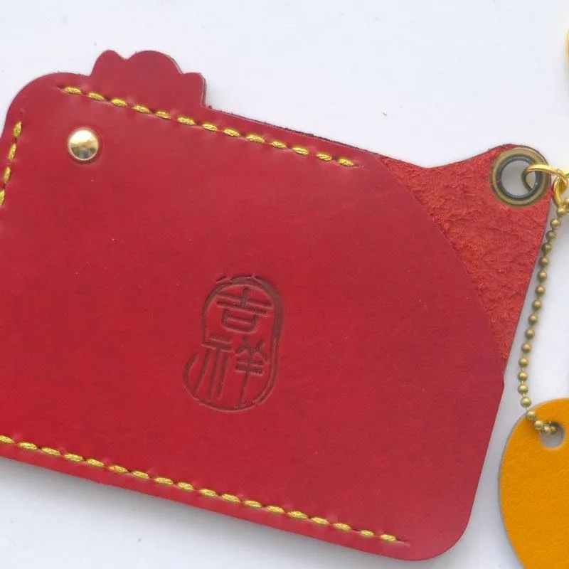 HANDMADE LEATHER CUTE Women Chicken CARD Holder Keychain PERSONALIZED MONOGRAMMED GIFT CUSTOM Wallet Card Holder keyring
