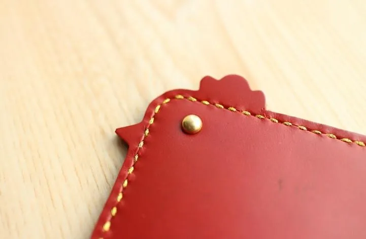 HANDMADE LEATHER CUTE Women Chicken CARD Holder Keychain PERSONALIZED MONOGRAMMED GIFT CUSTOM Wallet Card Holder keyring