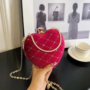 Heart Shape Handbag Womens Red Wedding Purse Evening Party Hand Bags Cute Chain Crossbody Bags Heart Shaped Bag