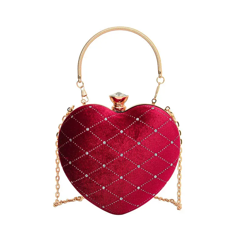 Heart Shape Handbag Womens Red Wedding Purse Evening Party Hand Bags Cute Chain Crossbody Bags Heart Shaped Bag